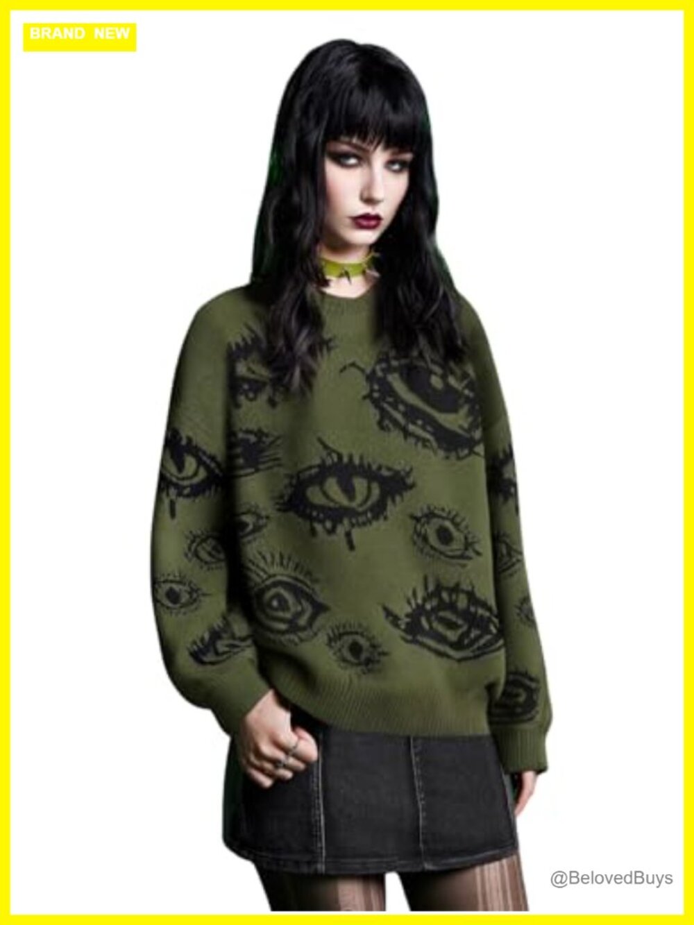 Plus Size Grunge Punk Print Long Sleeve Pullover Sweater Knit Top